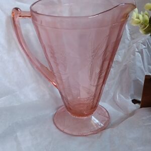 Vintage Pink Floral Glass Pitcher